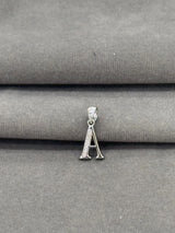 Silver pendant with letter 'A' on a gray fabric background