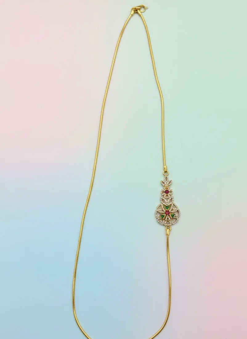 Gold Plated Stoned Floral Mugappu Chain | 925 Silver 
