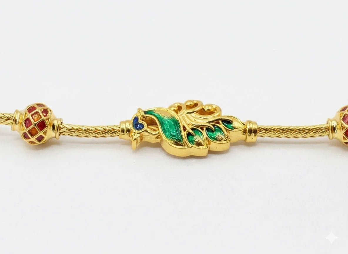 Gold Plated Enamel Peacock Mugappu Chain