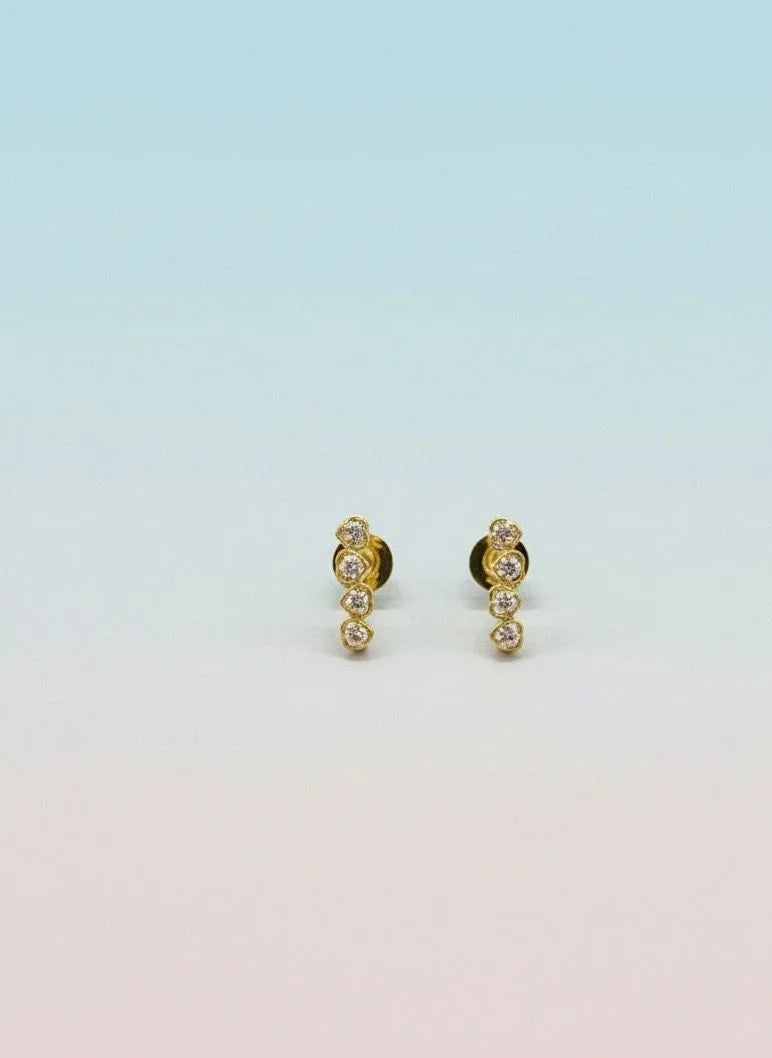 Pair of gold earrings on a gradient background