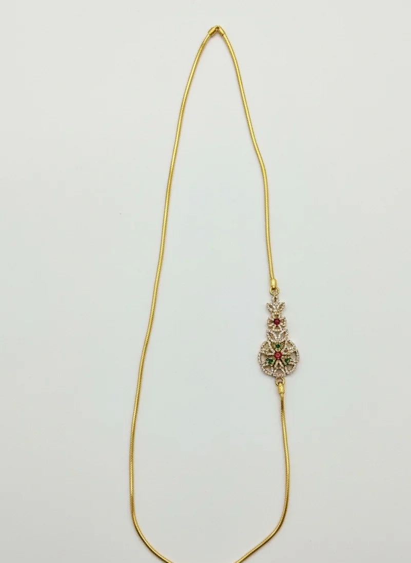 Gold Plated Stoned Floral Mugappu Chain