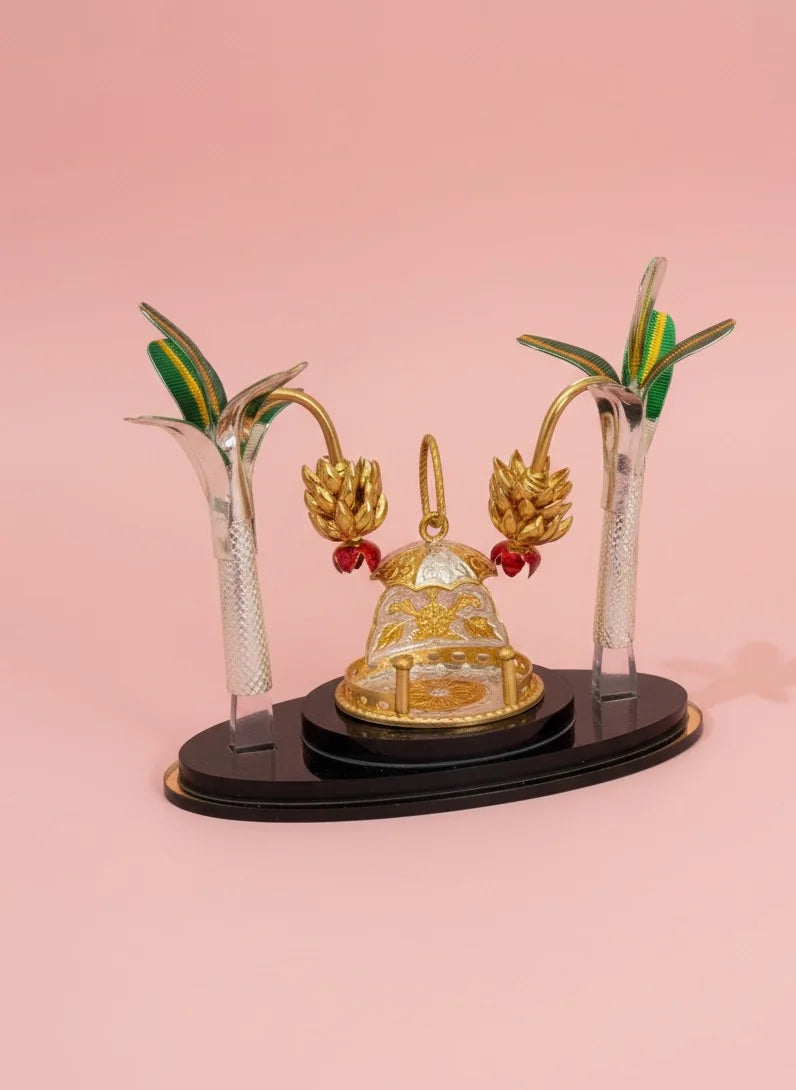 Gold Plated Two-Banana Tree Simhasanam Pooja Mandir
