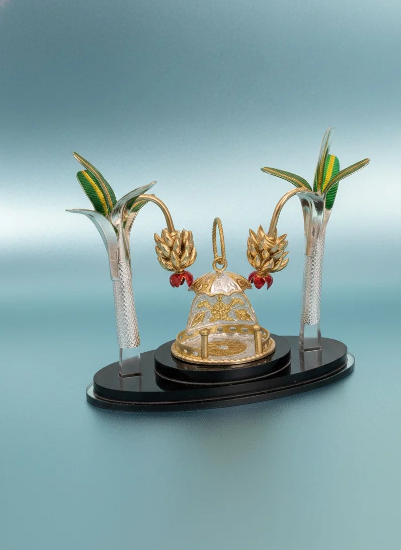 Gold Plated Two-Banana Tree Simhasanam Pooja Mandir