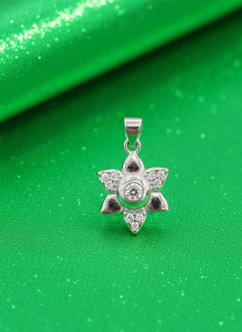 Silver star-shaped pendant on a green background