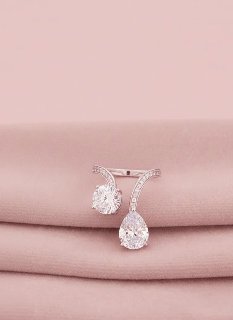 Premium Engagement Ring on a pink fabric background