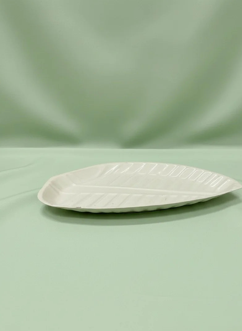 White ceramic plate on a green fabric background