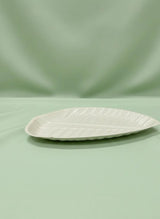 White ceramic plate on a green fabric background