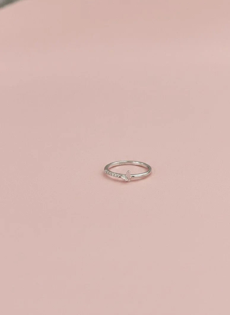 Silver ring on a pink background