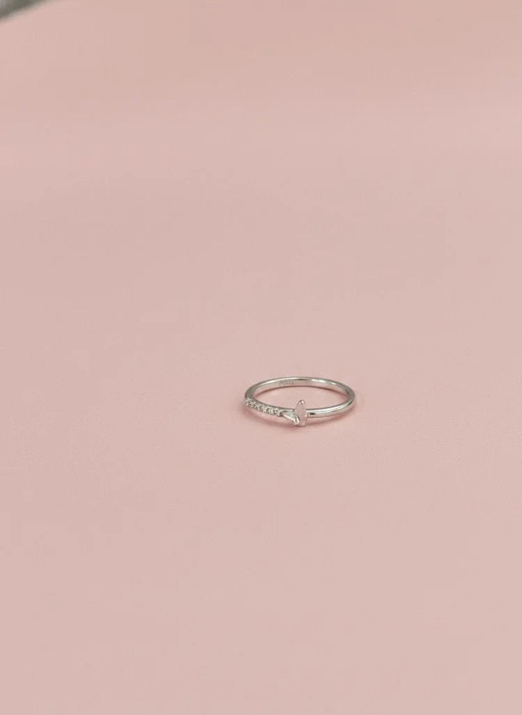 Silver ring on a pink background