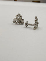 Pair of silver earrings on a white background
