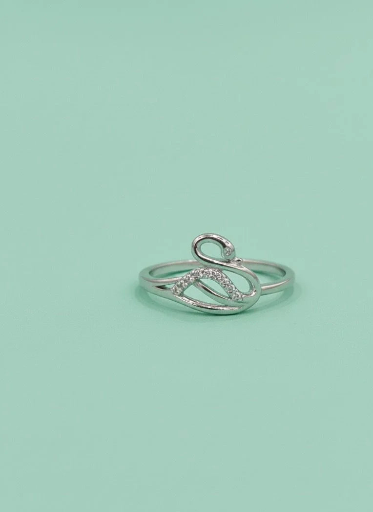 Silver ring on a light green background
