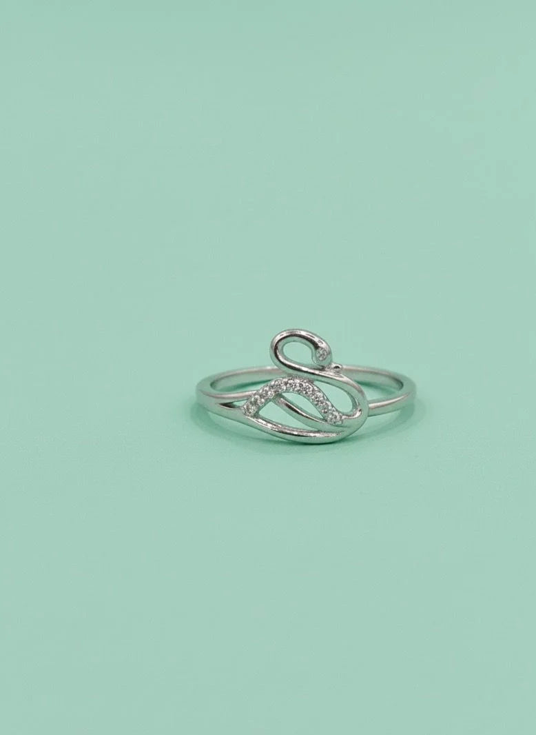 Silver ring on a light green background