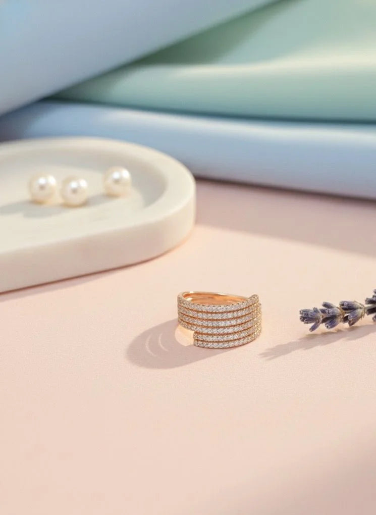 Premium Rose Gold Plated Stone Ring Double Layer