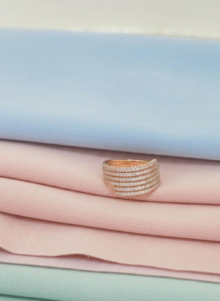 Premium Rose Gold Plated Stone Ring Double Layer