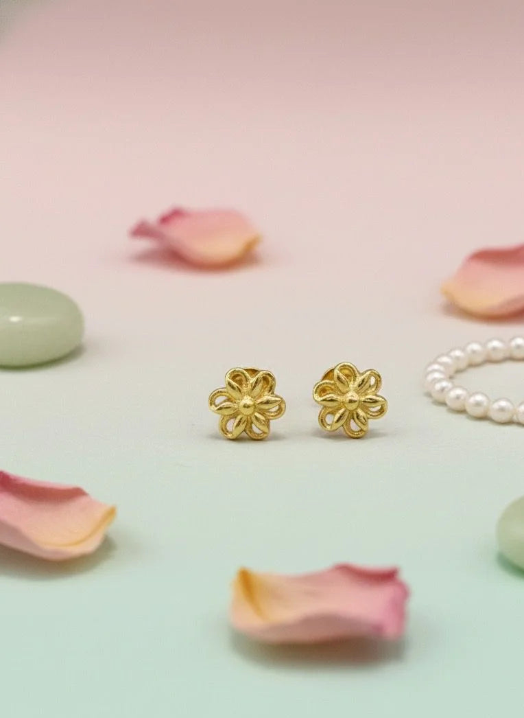 Gold Plated Flower Stud Earrings